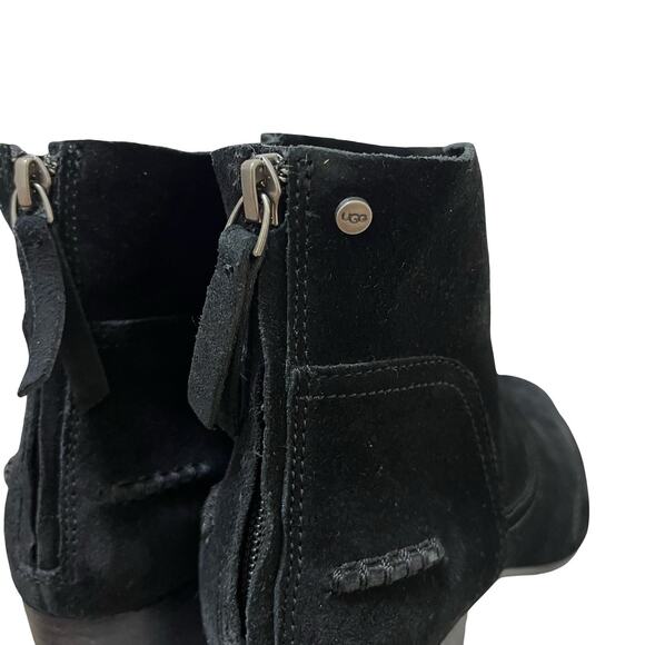 UGG Womens Bandara Suede Heeled Ankle Boots US 9.5 EU 40.5 Black Side Zip - Picture 7 of 11